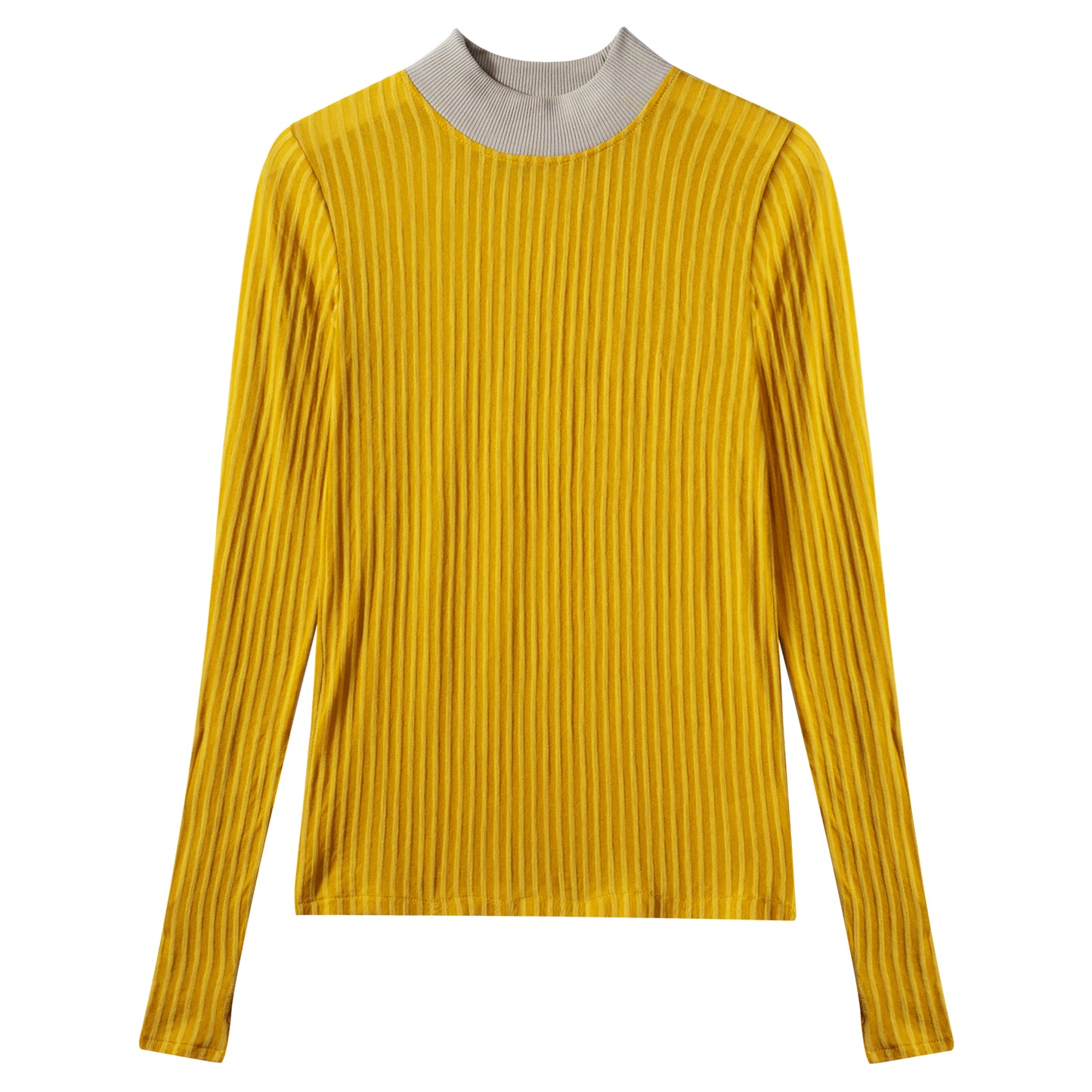 Mustard Striped Mesh Long Sleeve T-shirt