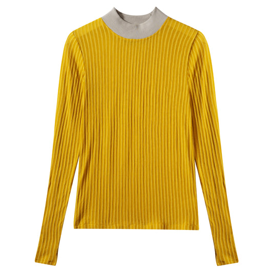 Mustard Striped Mesh Long Sleeve T-shirt