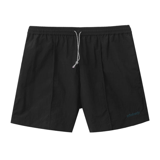 Black Pleated Nylon Shorts
