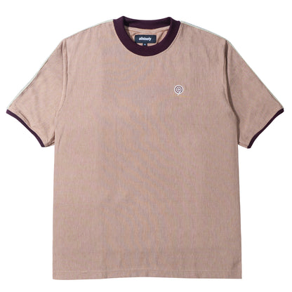 Brown Pinstripe Crochet-Trimmed T-shirt