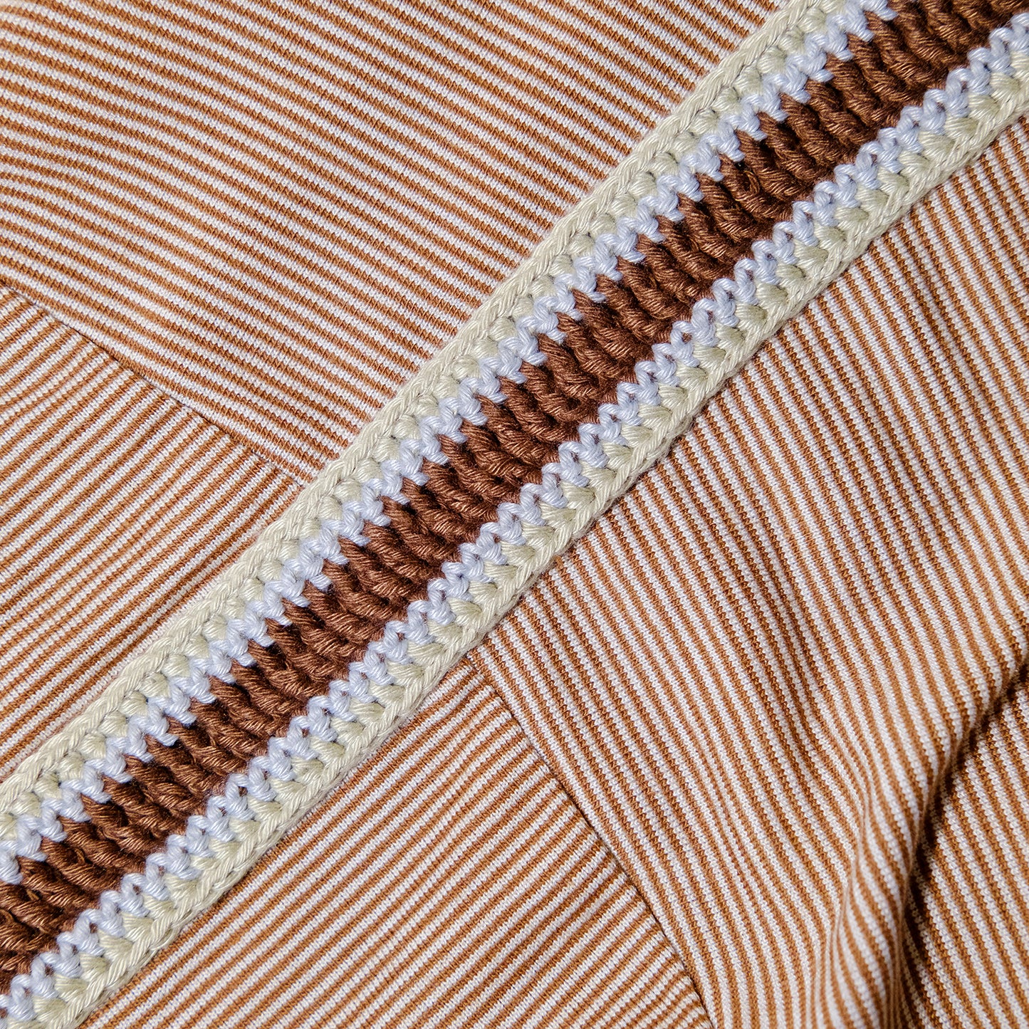 Brown Pinstripe Crochet-Trimmed T-shirt