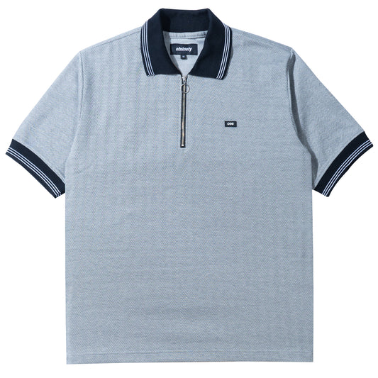 Grey Herringbone Zip-up Polo Shirt