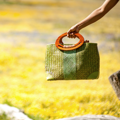 Lunar Woven Bag with Wooden Handle